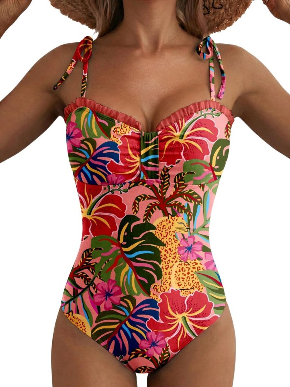 Herseas Women's Full Coverage One Piece Bathing Suits Tropical Leaf Print S